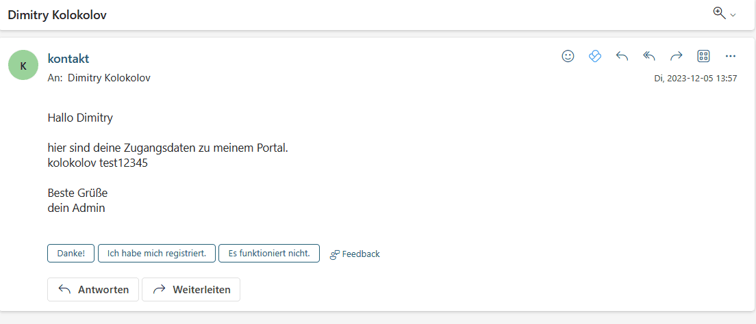 Beispiel einer automatisierten E-Mail im Posteingang